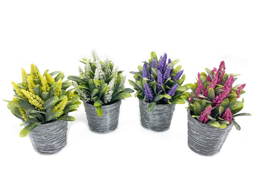 Set of 4 Artificial Lavender Plants in Plastic Pots 7x19cm
