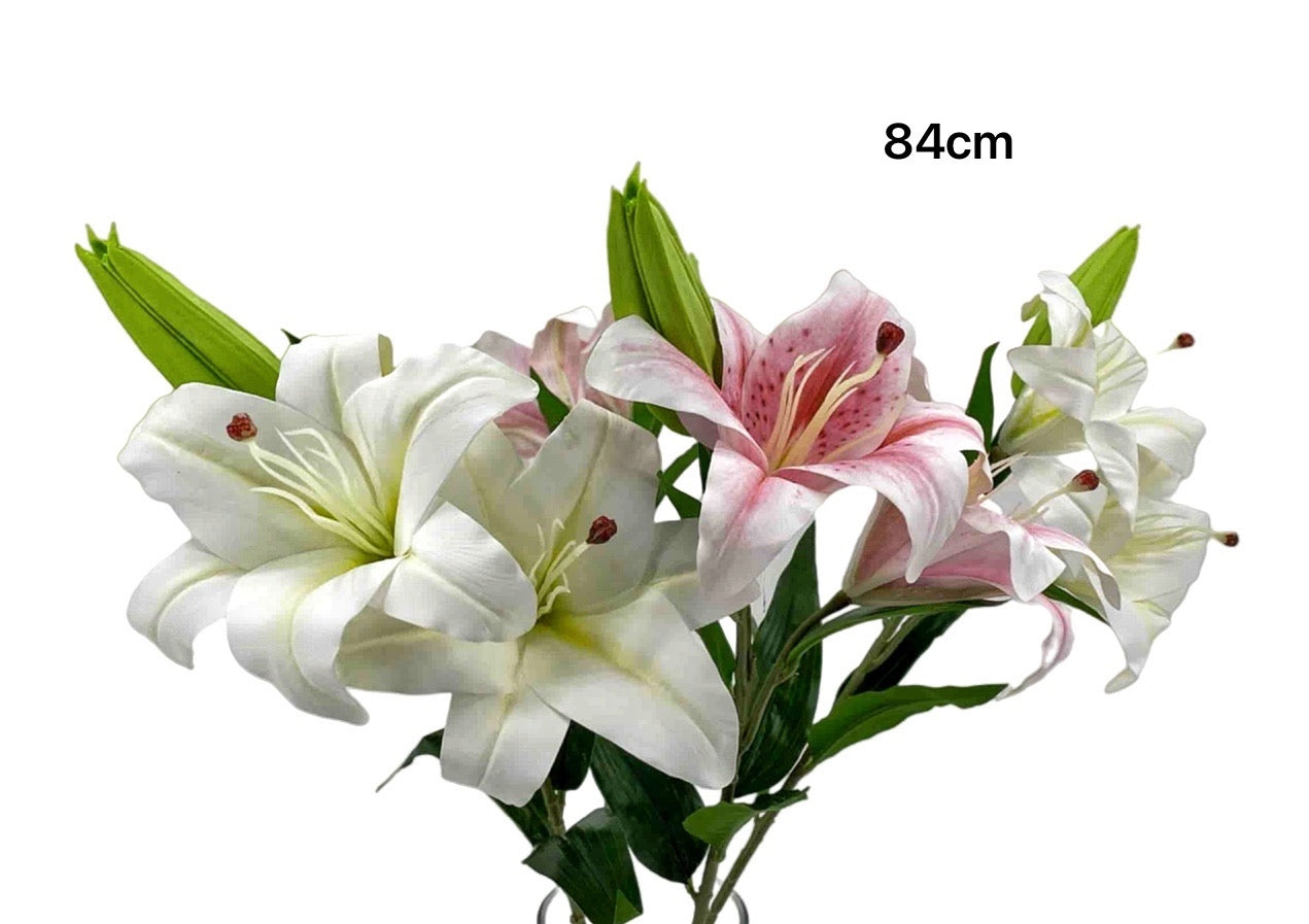 Artificial Lily 2 Heads Assort 84cm - 24 Pack, White, Plastic & Metal - SuperSaverAU - view 1