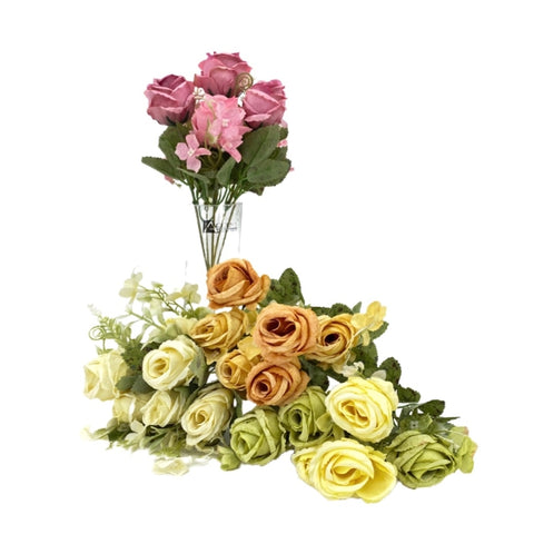 bulk 36 Artificial Close Head Roses 6 Heads Assorted 28cm - SuperSaverAU - view 1