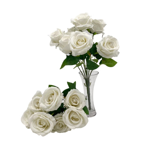 bulk 8 Artificial Rose Bouquet 7 Heads White 10x46cm - SuperSaverAU - view 1