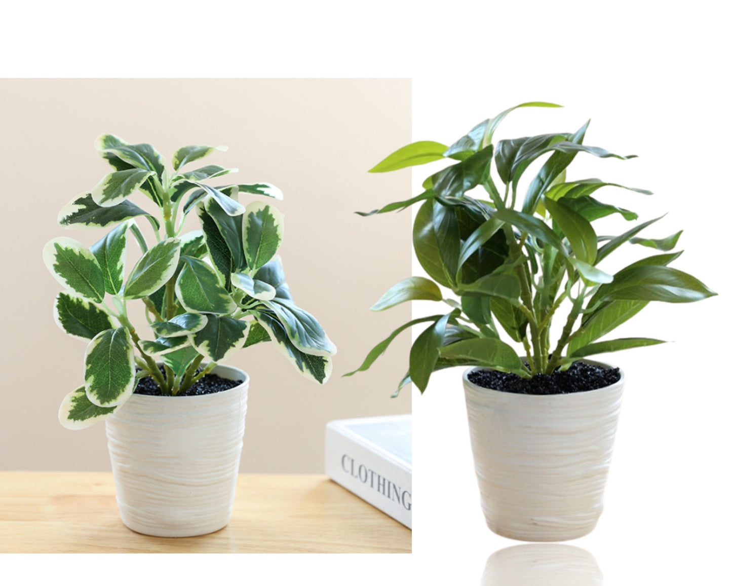 Set 2 Artificial Green Leaf in Pot Assort 28cm - Plastic, Metal, Wire, Green