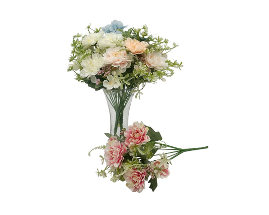 Premium 24 Pack Artificial Ranunculus Stems (7 Branches, 4 Assorted) - Multi Colour