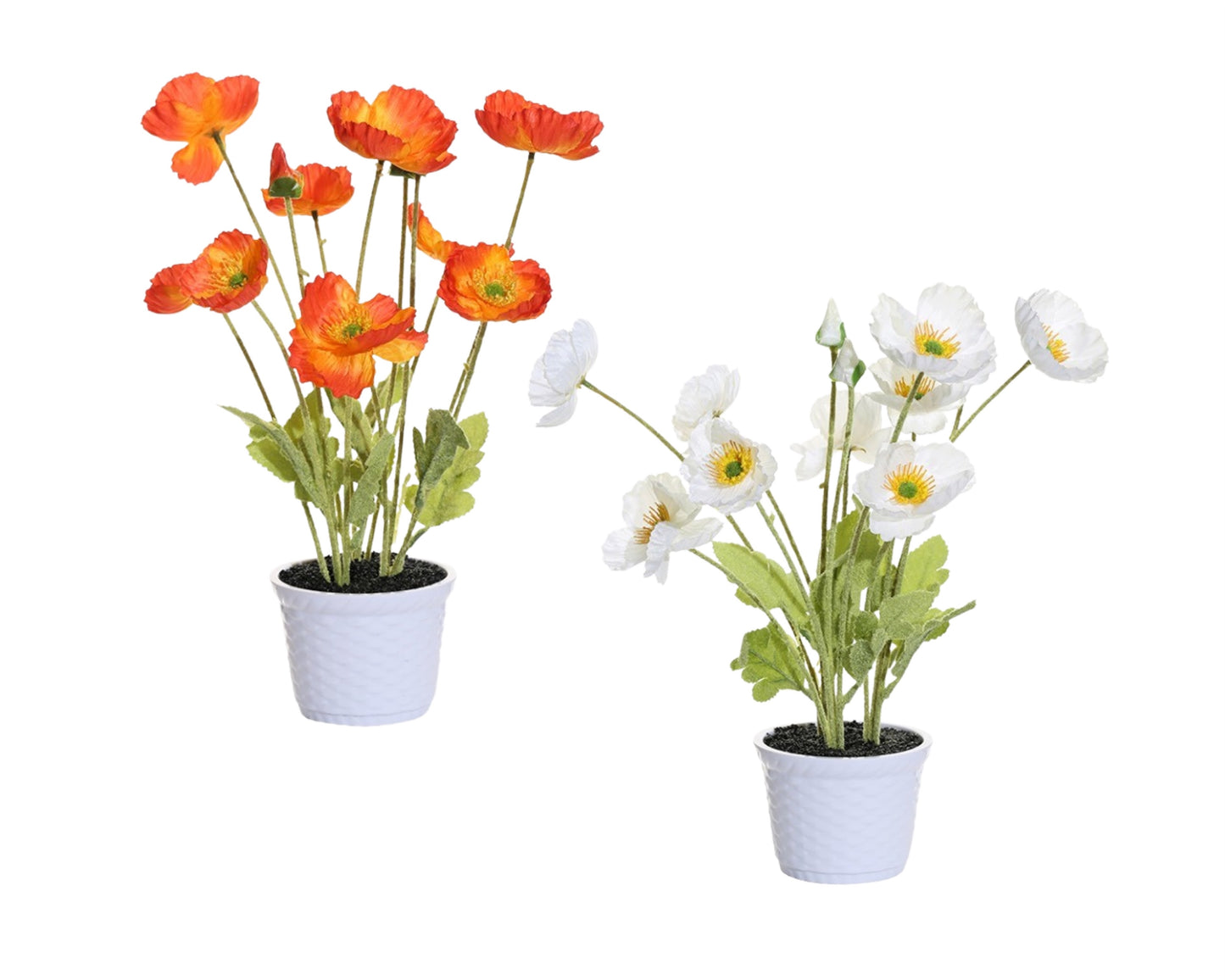 Set 2 Artificial Poppy Flowers in Pot, Multi Colour, 10x35cm