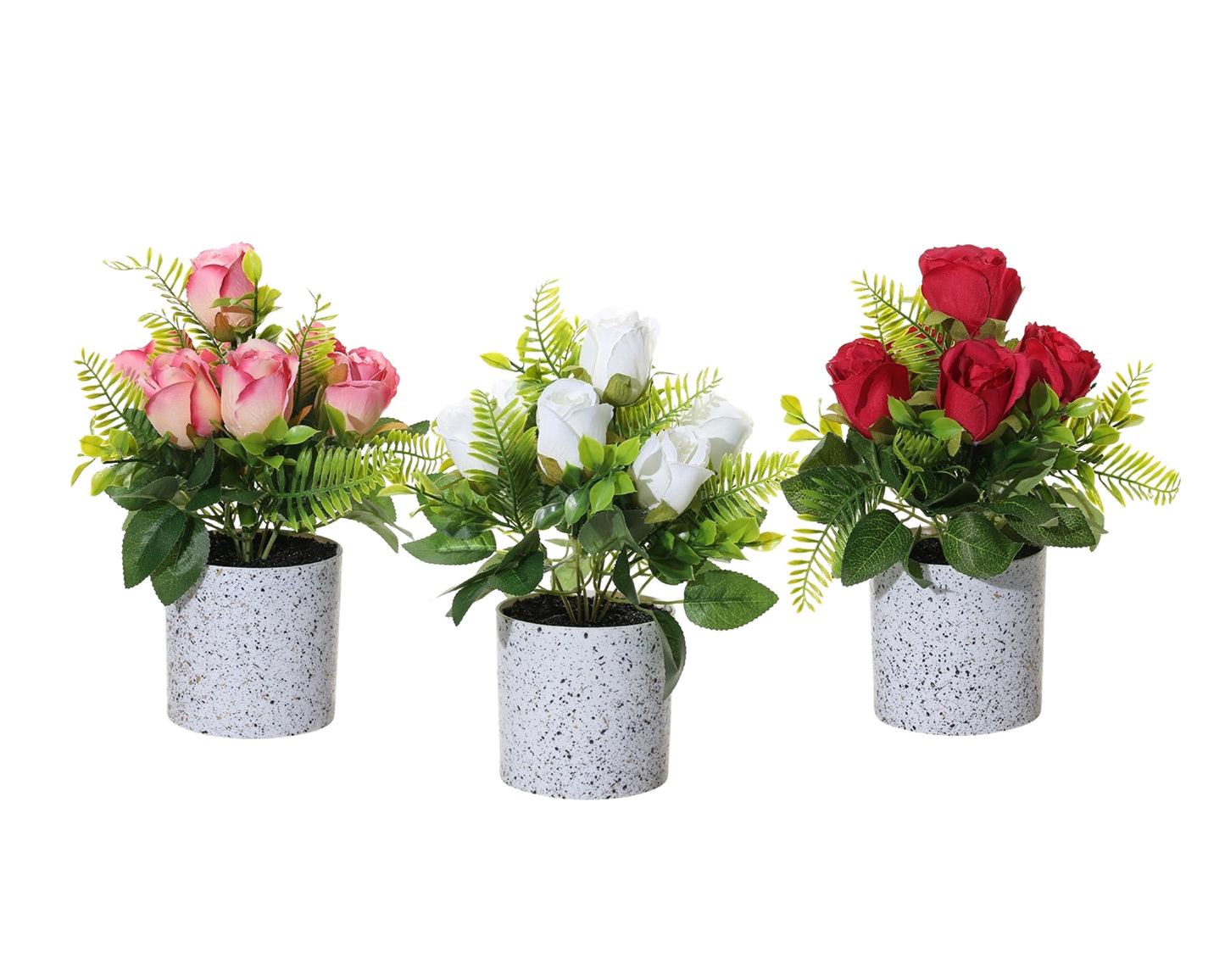 Set 3 Artificial Roses in Multi Colour Pot 10x25cm - Decorative Home Accent