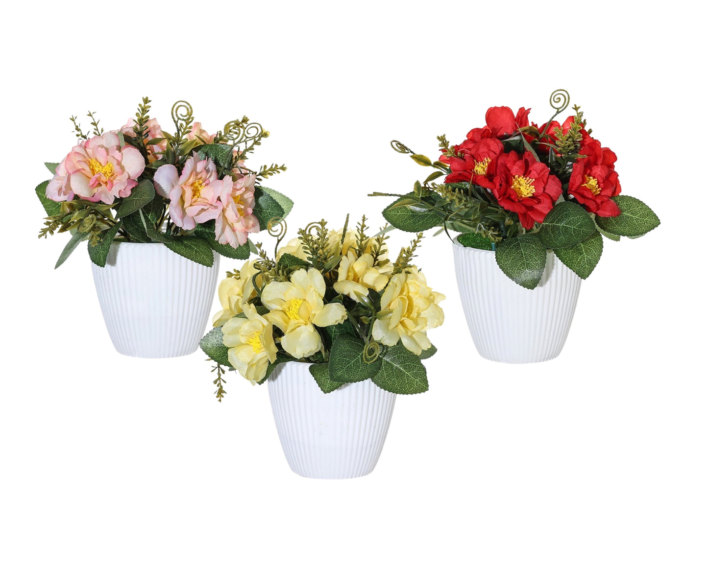 Set 3 Artificial Mini Rose Pot Multi Colour 10x16cm - Paper, Plastic, Metal Wire