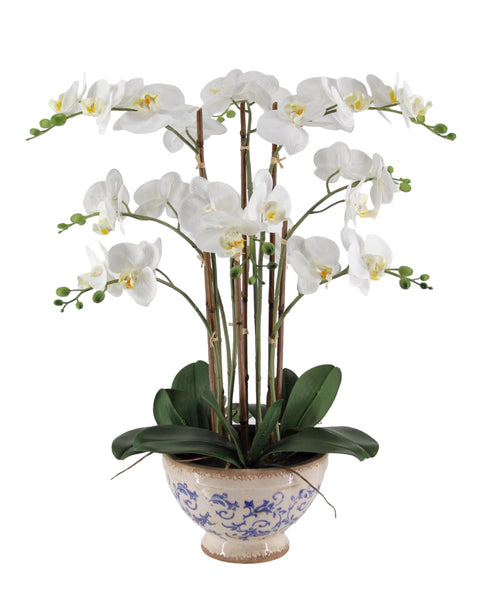 Real Touch Artificial Orchid in Ceramic Pot 68cm - White, Rustic Foliage - SuperSaverAU - view 1