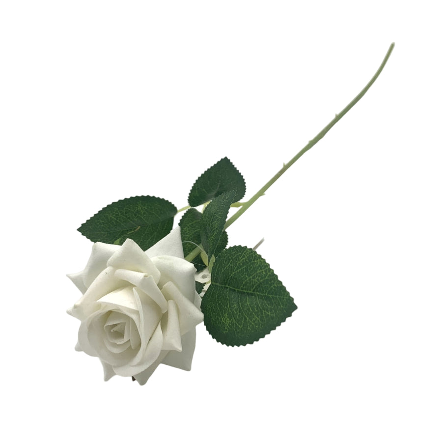 Artificial Single Stem Mini Rose White - 49cm, 24 Pack, Realistic Foliage - SuperSaverAU - view 1