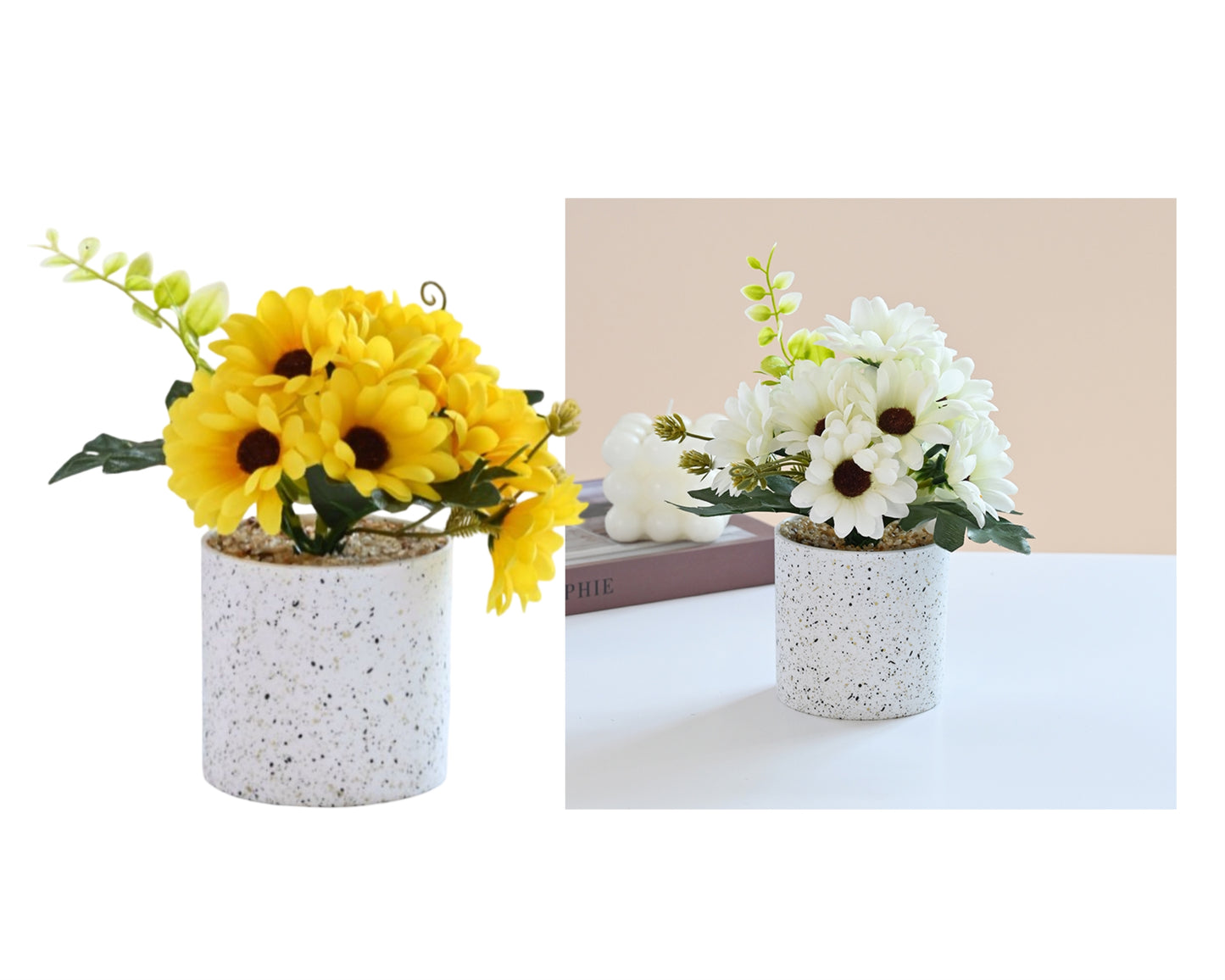 Artificial Sunflower in Pot Assort - 12 Sets, 20cm, Yellow & Cream