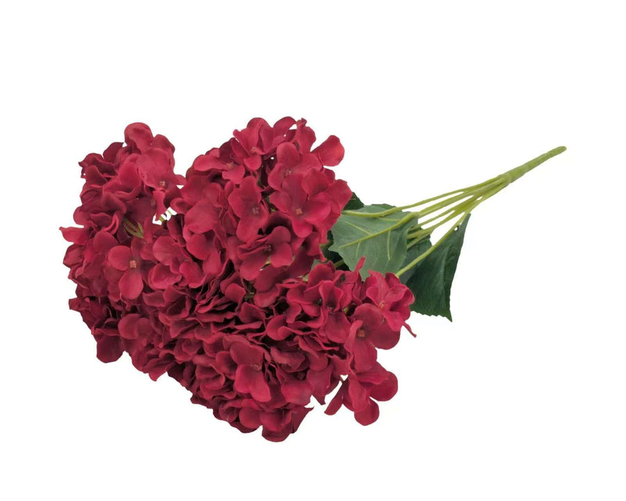 Premium 12 Pack Artificial Burgundy Hydrangea Bunches 52cm