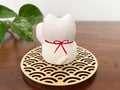 White Maneki Neko Lucky Cat Okimono Ornament 5x4.5cm