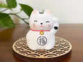 White Maneki Neko Lucky Cat Okimono Ornament 5x4.5cm