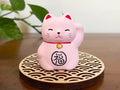 Pink Maneki Neko Lucky Cat Okimono Ornament 5x4.5cm