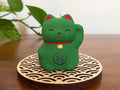 Green Maneki Neko Lucky Cat Okimono Ornament 5x4.5cm