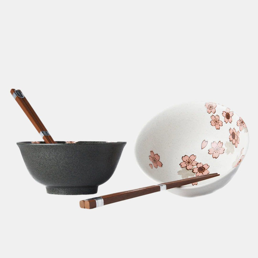 Bowl Set 2pcs with Chopsticks Cherry Blossom Design - SuperSaverAU - view 1