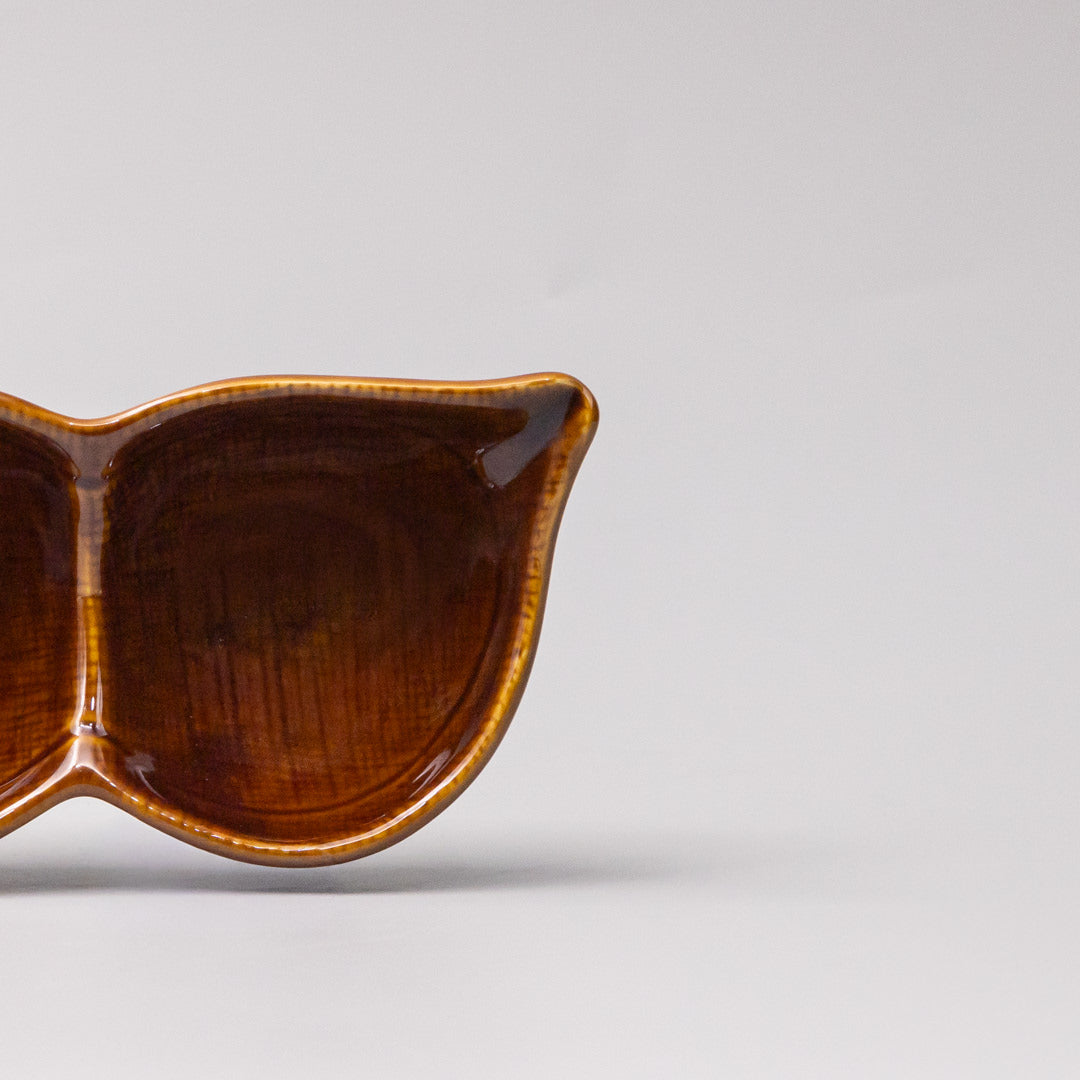 Premium Edamame Triple Pod Dish – Chestnut Brown 20cm