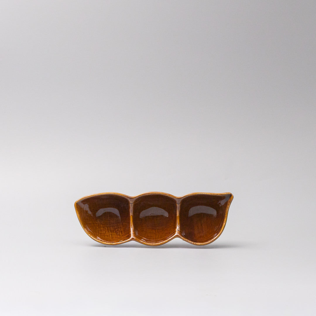 Premium Edamame Triple Pod Dish – Chestnut Brown 20cm