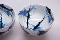 Premium Ceramic Bowl Set with Chopsticks – Blue White Splash 400ml, 2 Piece