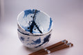 Premium Ceramic Bowl Set with Chopsticks – Blue White Splash 400ml, 2 Piece