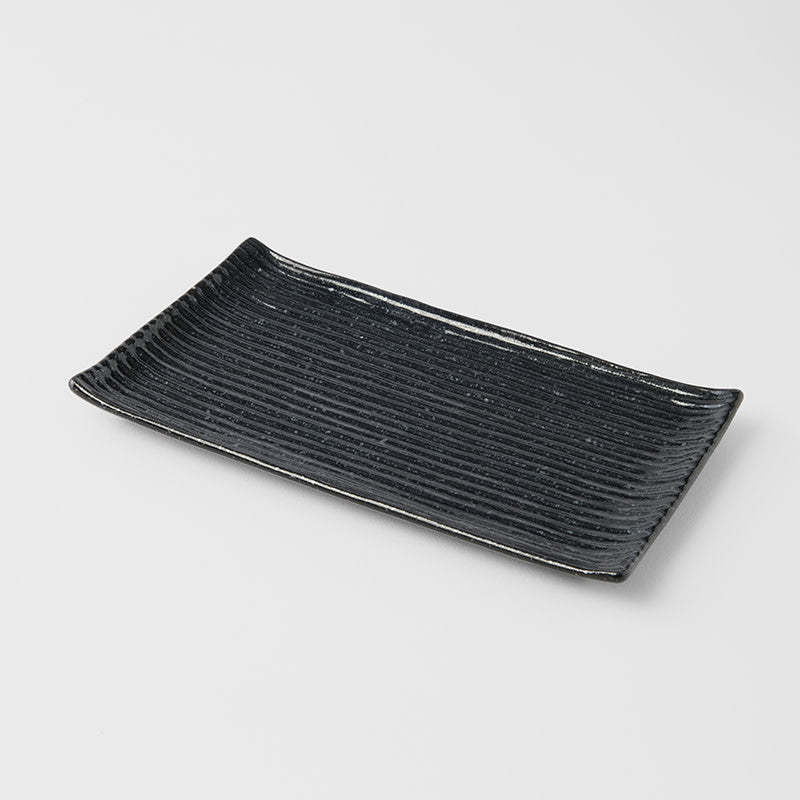 Premium Ceramic Sushi Plate – Black Contour Glaze 24cm