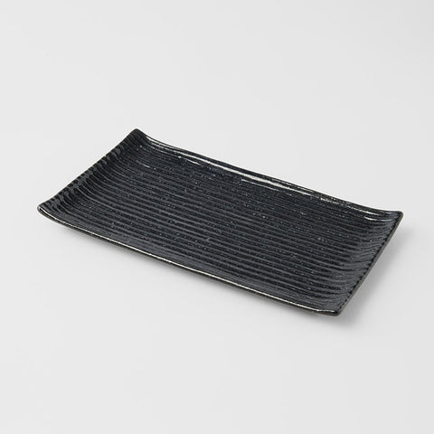 Premium Ceramic Sushi Plate – Black Contour Glaze 24cm