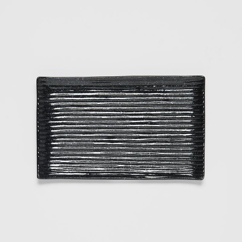 Premium Ceramic Sushi Plate – Black Contour Glaze 24cm