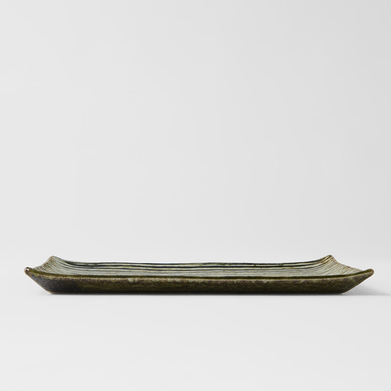 Premium Ceramic Sushi Plate – Green Contour Glaze 24cm