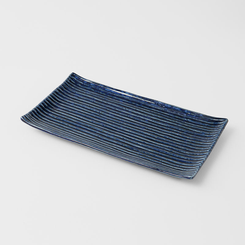 Premium Ceramic Sushi Plate – Blue Contour Glaze 24cm