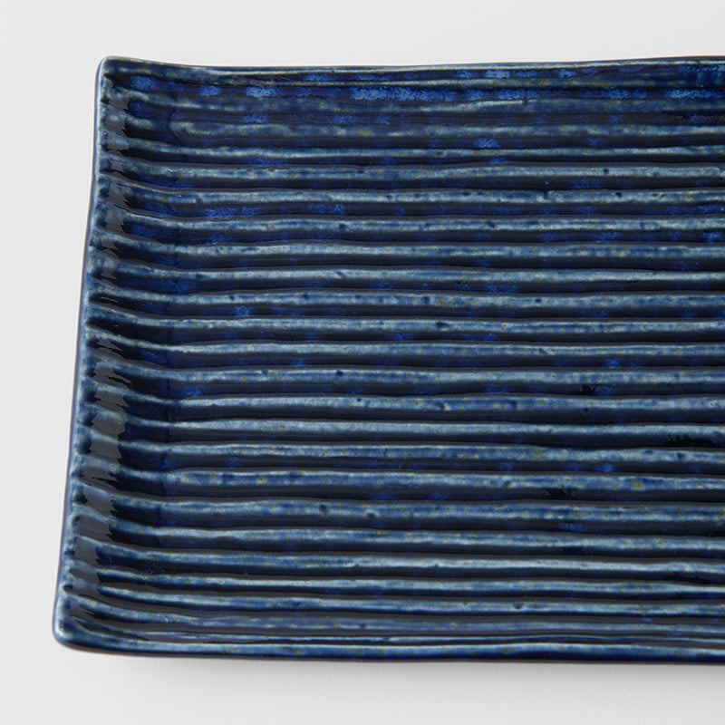 Premium Ceramic Sushi Plate – Blue Contour Glaze 24cm