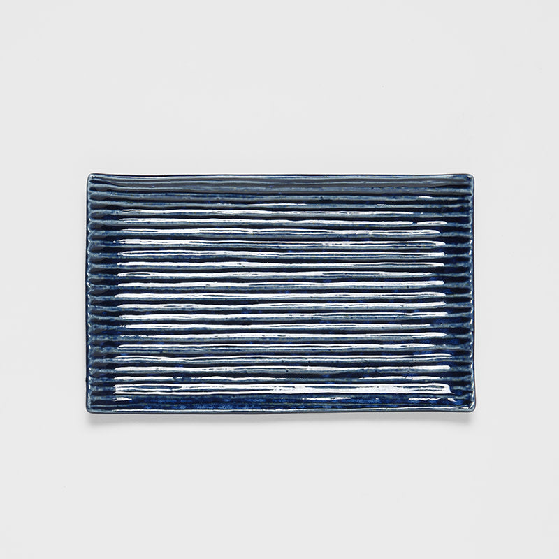 Premium Ceramic Sushi Plate – Blue Contour Glaze 24cm