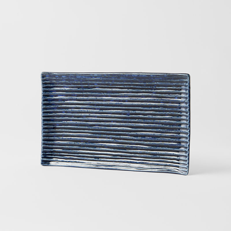 Premium Ceramic Sushi Plate – Blue Contour Glaze 24cm