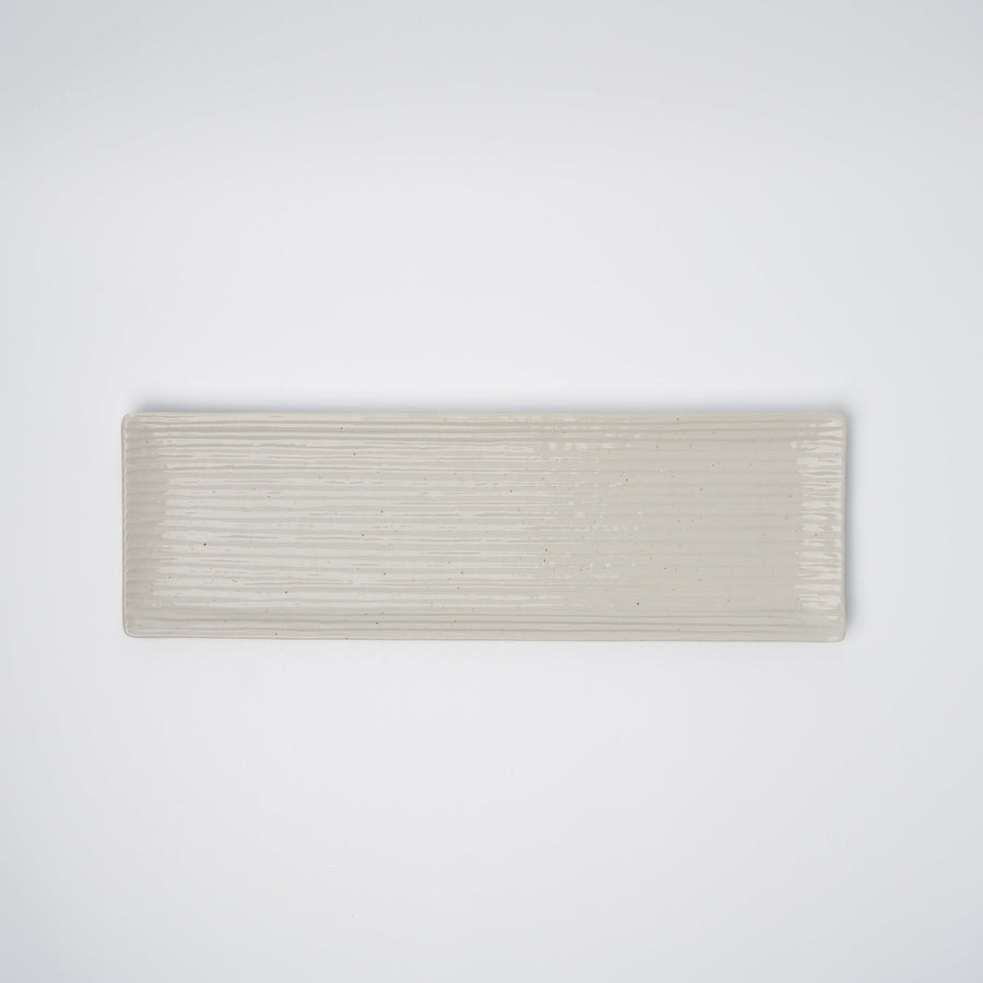 Premium 33.2cm White Contour Glaze Ceramic Sashimi Plate Dishwasher Microwave Safe