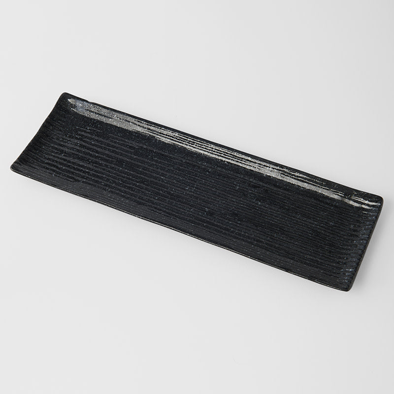 Premium 33cm Black Contour Glaze Ceramic Sashimi Plate Dishwasher Microwave Safe