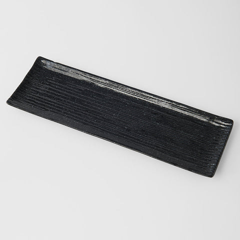 Premium 33cm Black Contour Glaze Ceramic Sashimi Plate Dishwasher Microwave Safe