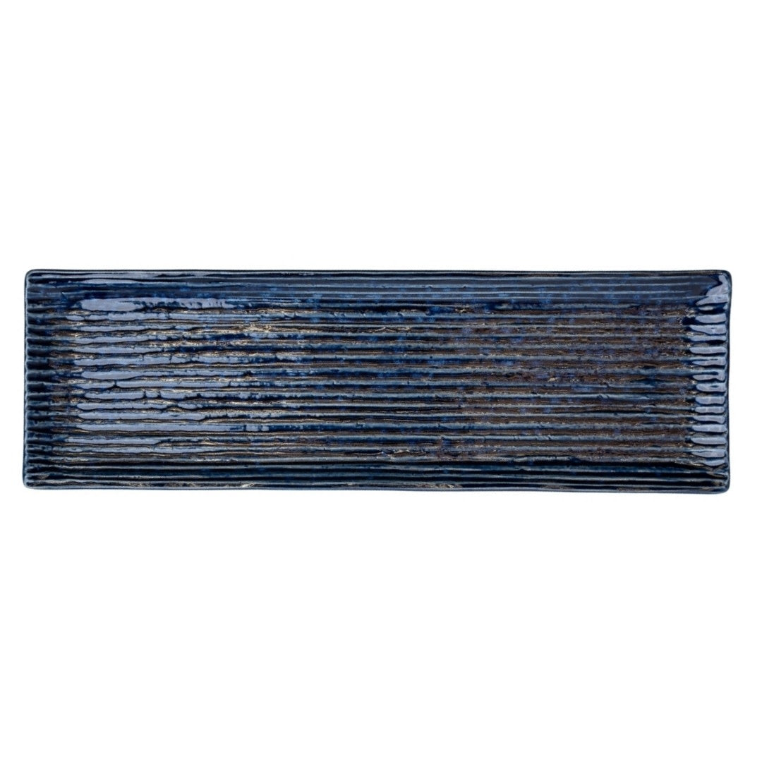 Premium 33.2cm Blue Contour Glaze Ceramic Sashimi Plate Dishwasher Microwave Safe