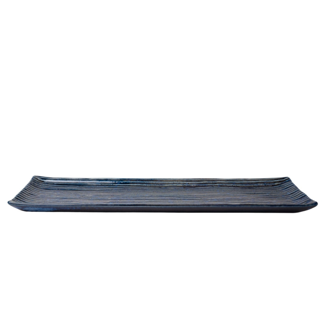 Premium 33.2cm Blue Contour Glaze Ceramic Sashimi Plate Dishwasher Microwave Safe