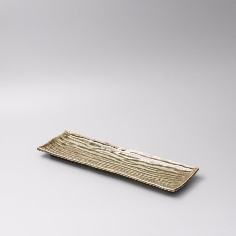 Rectangular Sage Glaze Ceramic Serving Plate 33x10cm Green Japanese Tableware