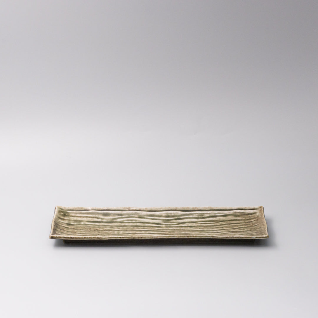 Rectangular Sage Glaze Ceramic Serving Plate 33x10cm Green Japanese Tableware