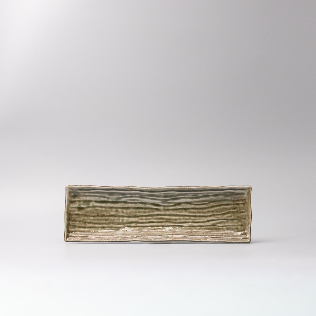 Rectangular Sage Glaze Ceramic Serving Plate 33x10cm Green Japanese Tableware