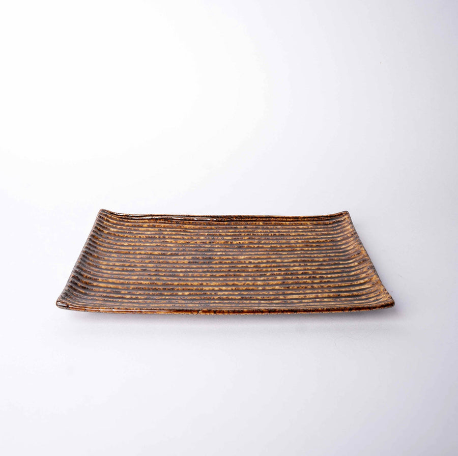 Premium Sushi Plate – Light Brown Amber Contour Glaze 24 x 15cm