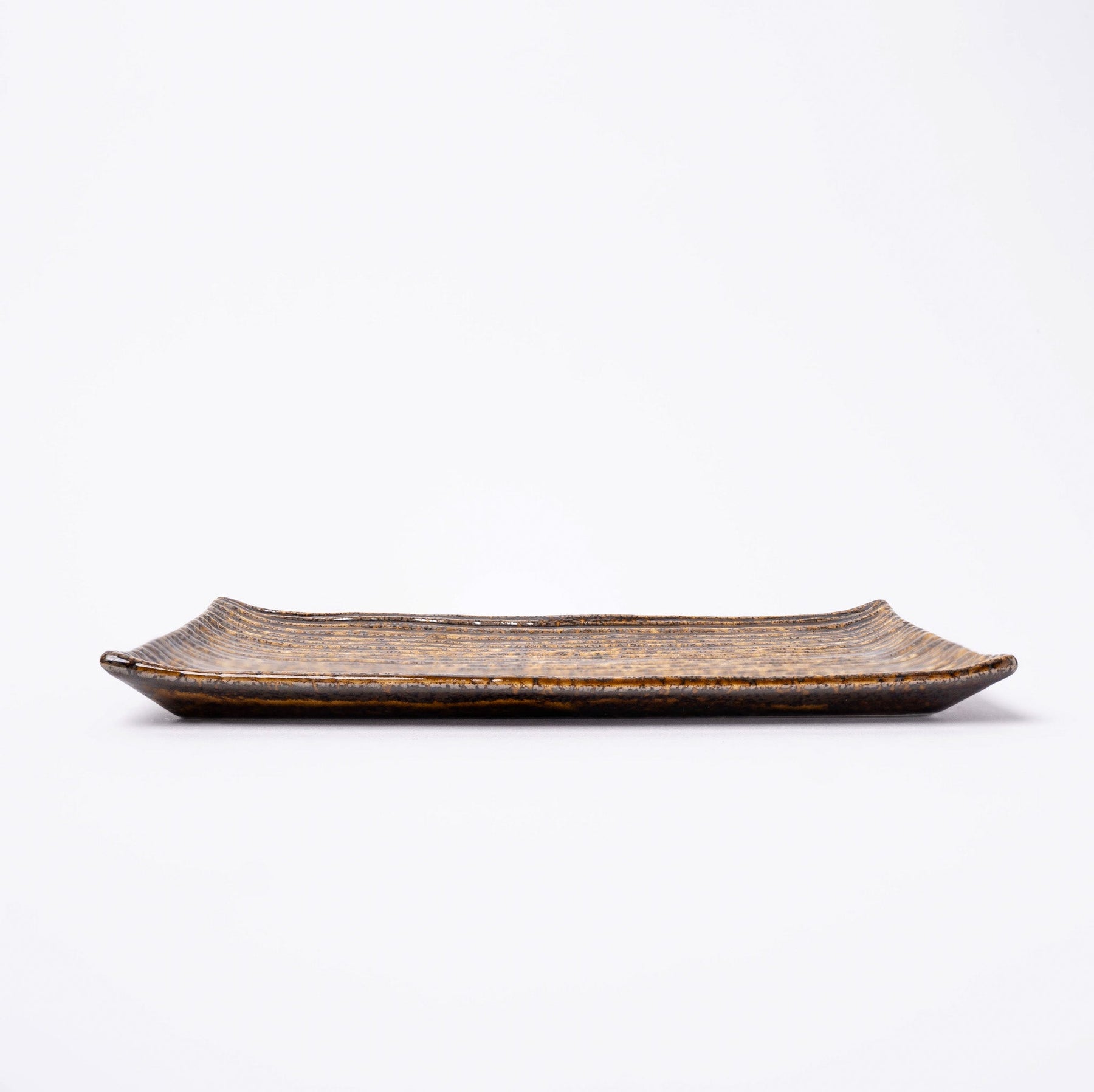 Premium Sushi Plate – Light Brown Amber Contour Glaze 24 x 15cm
