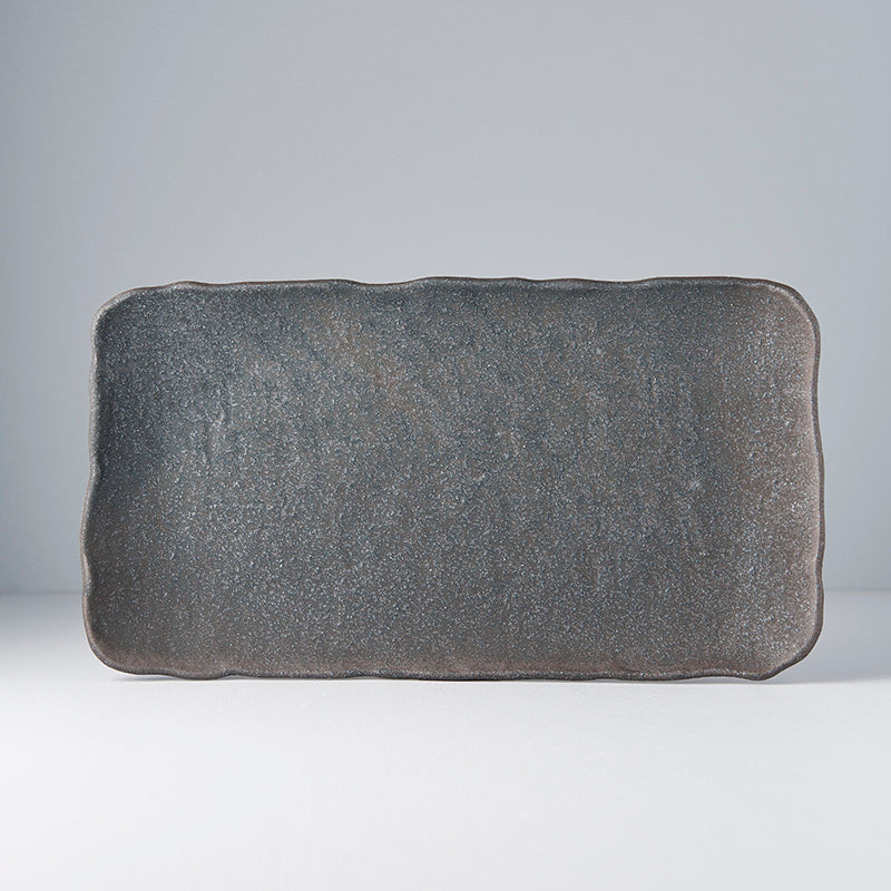 Premium Rectangular Ceramic Platter – Grey Stone Slab Glaze 35 x 20cm