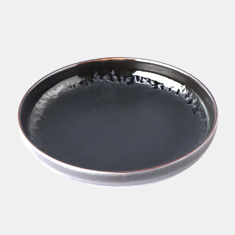 Premium 22cm Matt and Shiny Black Glaze High Rim Ceramic Plate Dishwasher Microwave Safe
