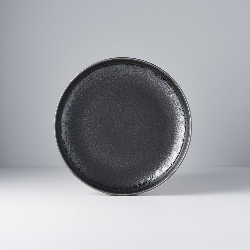Premium 22cm Matt and Shiny Black Glaze High Rim Ceramic Plate Dishwasher Microwave Safe