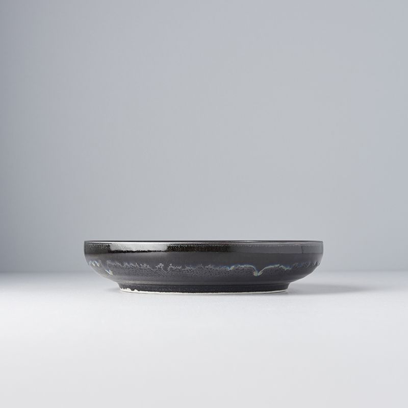 Premium 22cm Matt and Shiny Black Glaze High Rim Ceramic Plate Dishwasher Microwave Safe