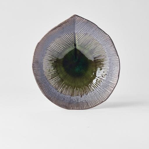 Premium Shallow Leaf Shape Bowl – Midori Ridge Glaze 25.5 x 23cm