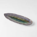 Premium Leaf Shape Ceramic Plate – Midori Ridge Glaze 32.5 x 13.5cm