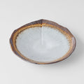Premium Shallow Leaf Ceramic Bowl – Akane Grey Glaze 25cm