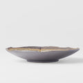 Premium Shallow Leaf Ceramic Bowl – Akane Grey Glaze 25cm