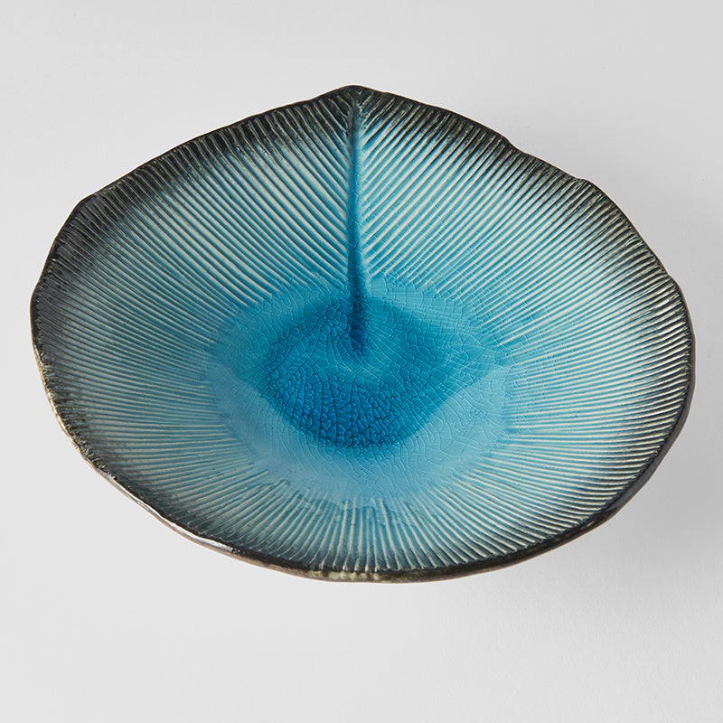 Premium 25cm Sky Blue Glaze Leaf Shape Shallow Ceramic Bowl Dishwasher Safe