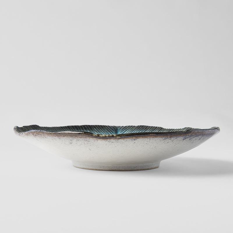 Premium 25cm Sky Blue Glaze Leaf Shape Shallow Ceramic Bowl Dishwasher Safe